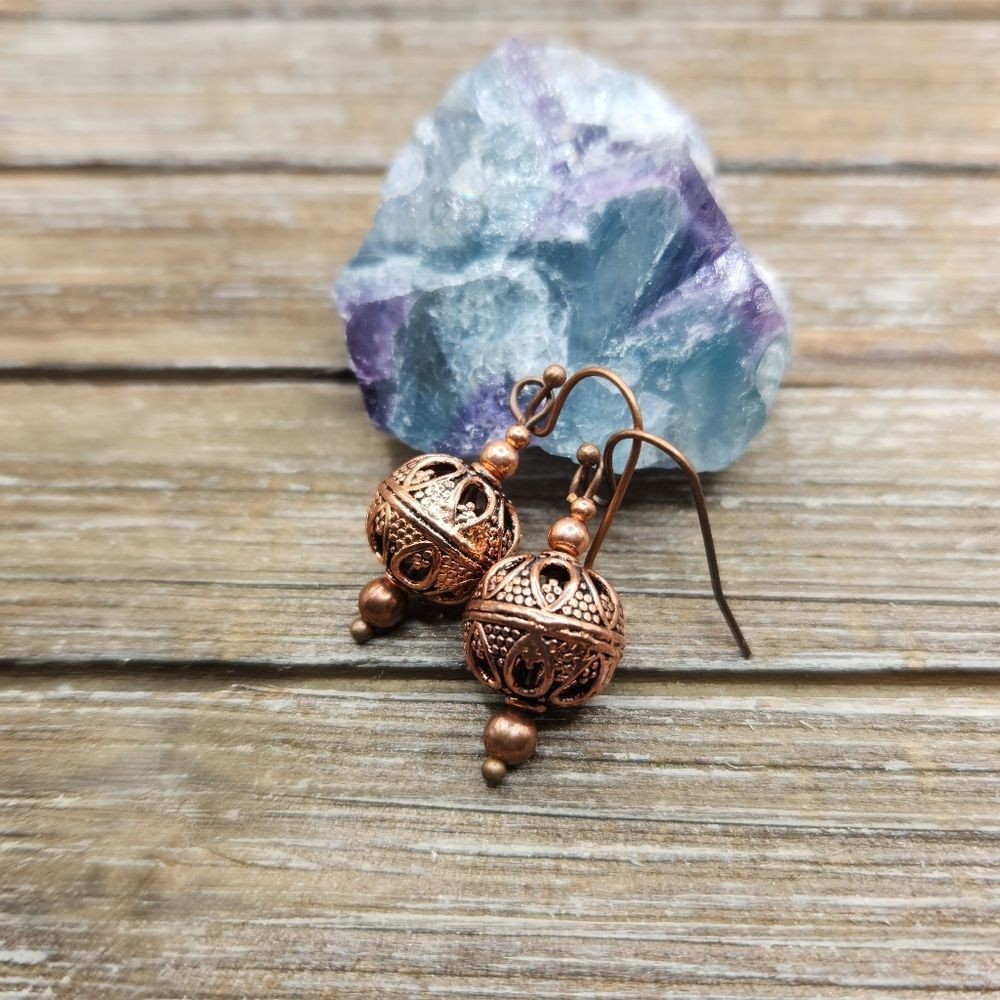 Copper Beaded Drop Earrings